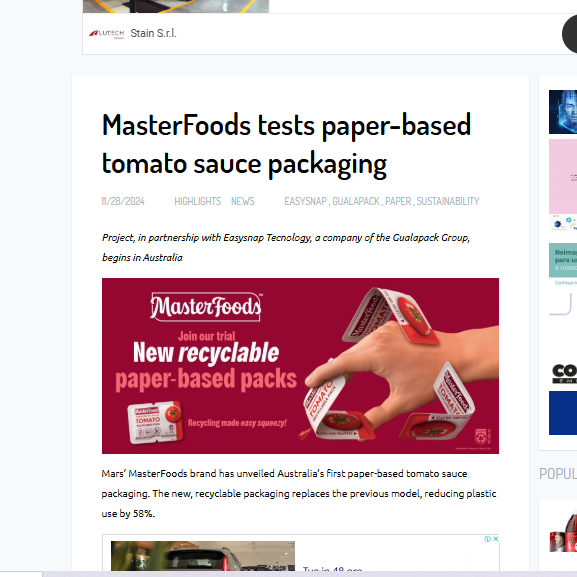 Emballage Marca Masterfoods Easysnap Technology